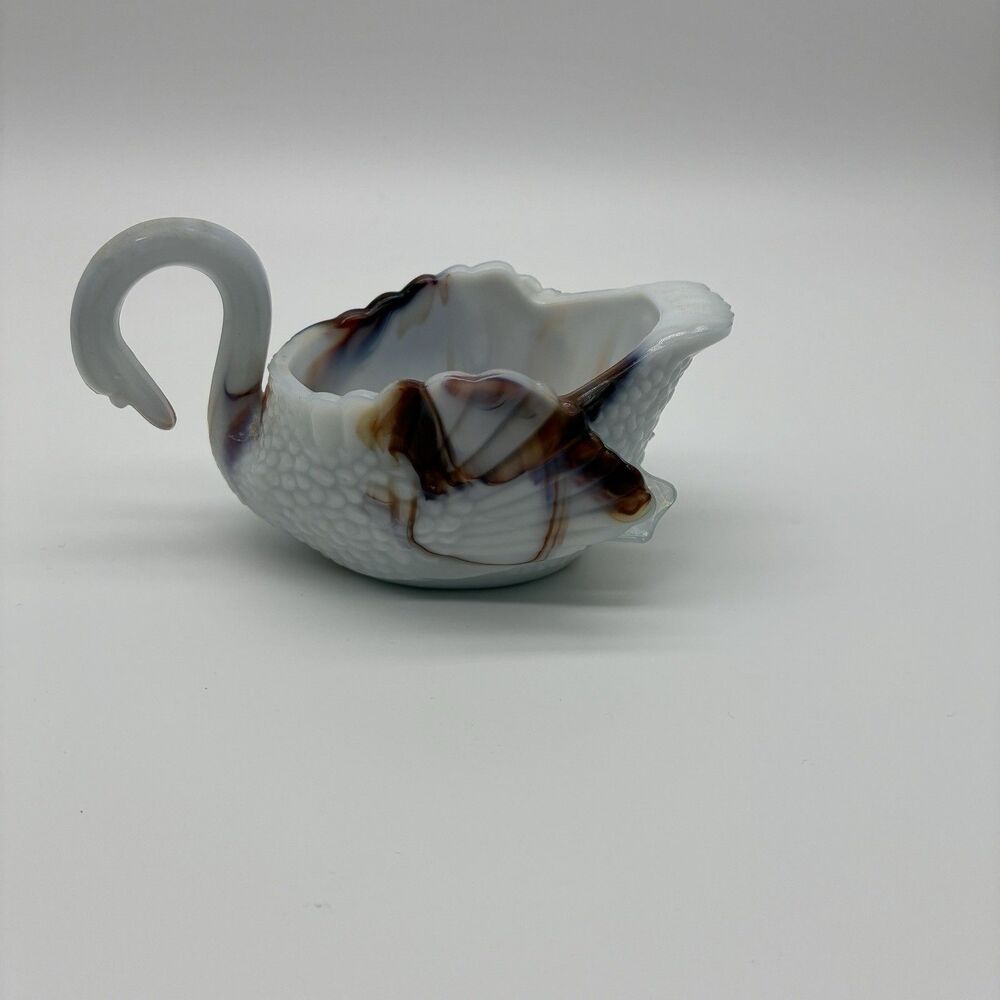Boyd glass White Swan salt cellars with brown and tan swirls no cracks or chips